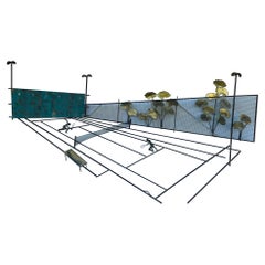 Vintage Curtis Jere Metal Wall Sculpture of Tennis Court with Players