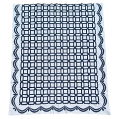 Antique Blue & White Geometric Quilt w/ Swag Border
