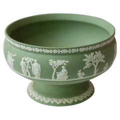 Antique Sage Green Wedgwood Jasperware Footed Bowl with White Overlay