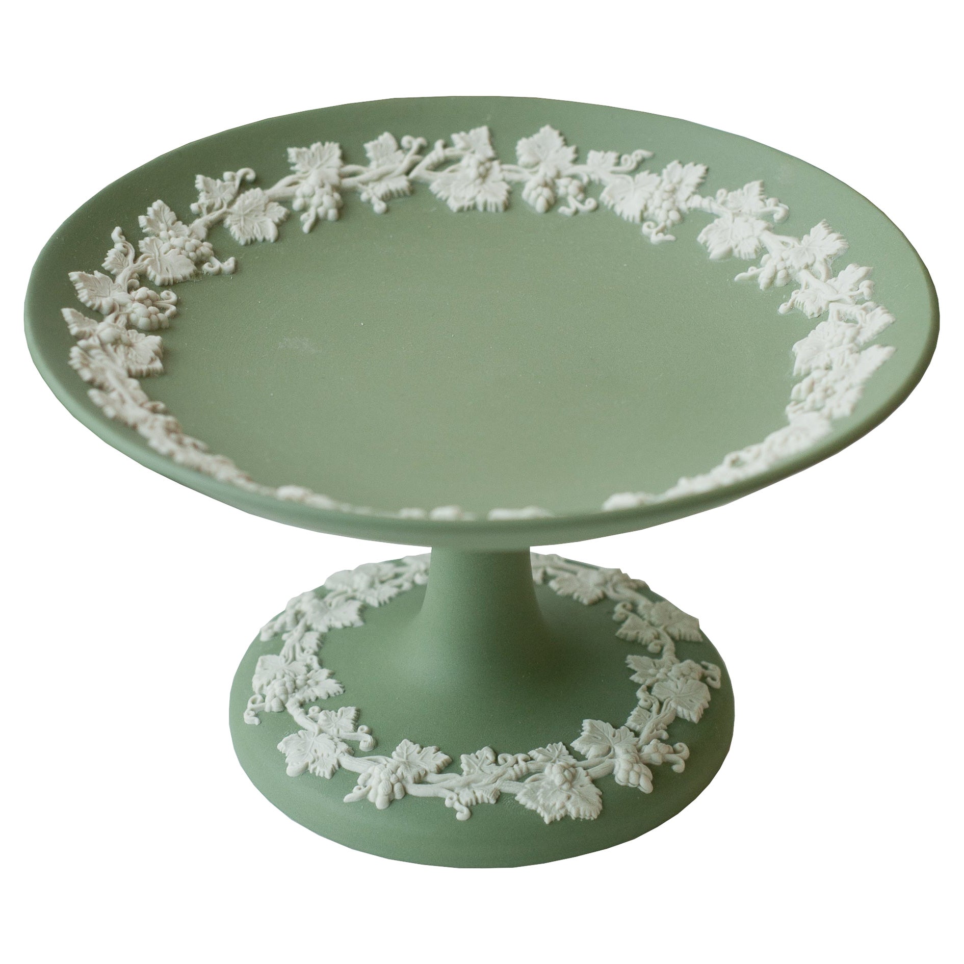 Antique Sage Green Wedgwood Small Tazza with White Overlay