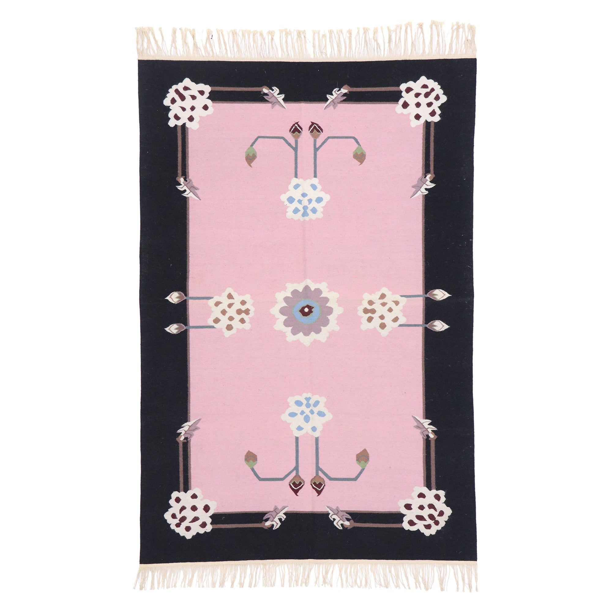 Tapis Kilim chinois vintage à fleurs en vente