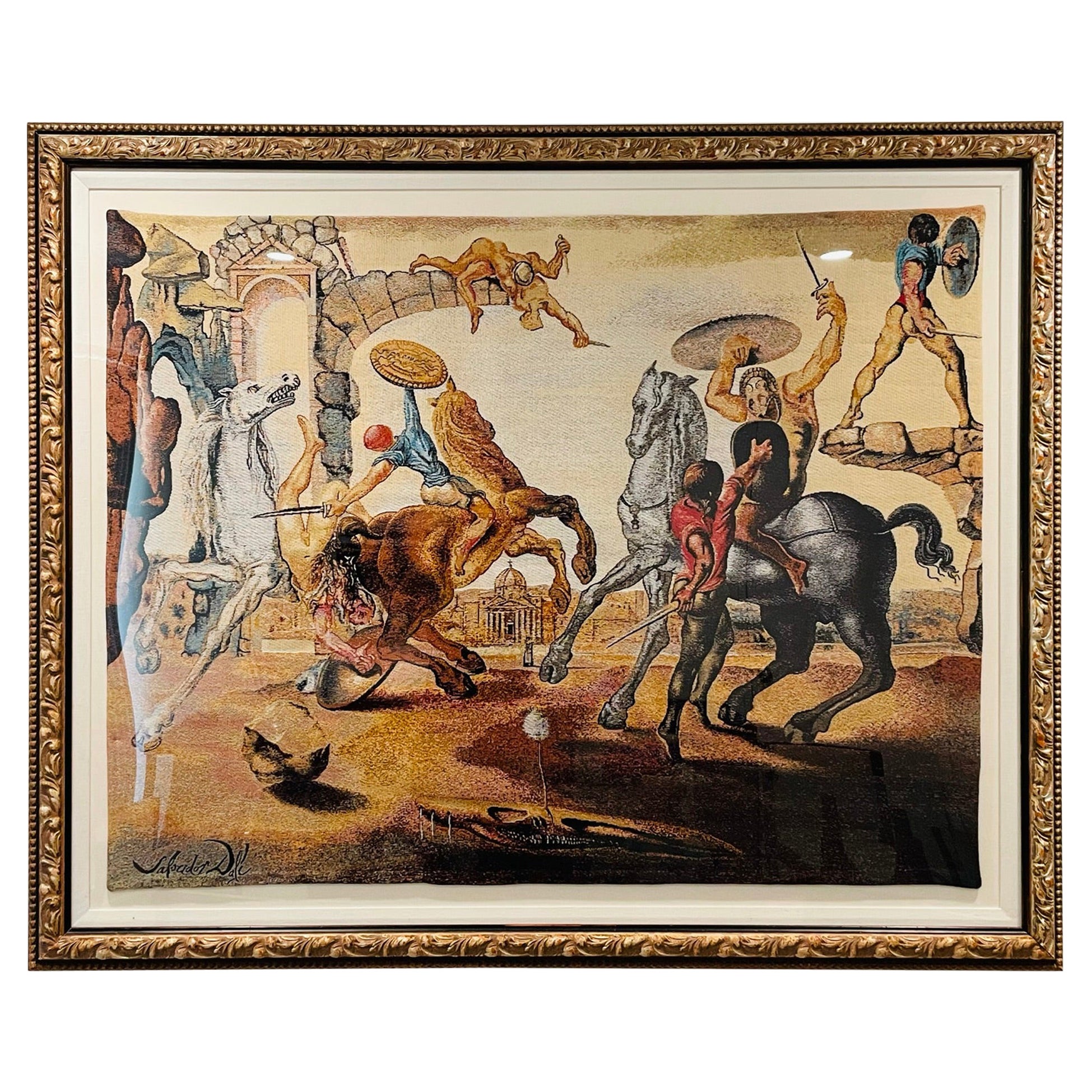 Salvador Dali Large Jacquard Woven Tapestry, Signed, "Battle Around Dandelion"