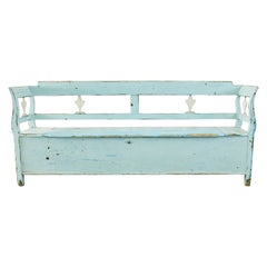 Swedish Painted Pine Farmhouse Bench with Storage