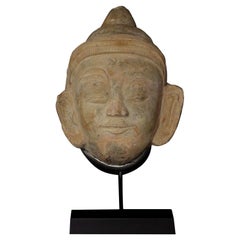 16thC Massive Burmese Ava Buddha Face Made of Stucco and Ancient Bricks, 8031