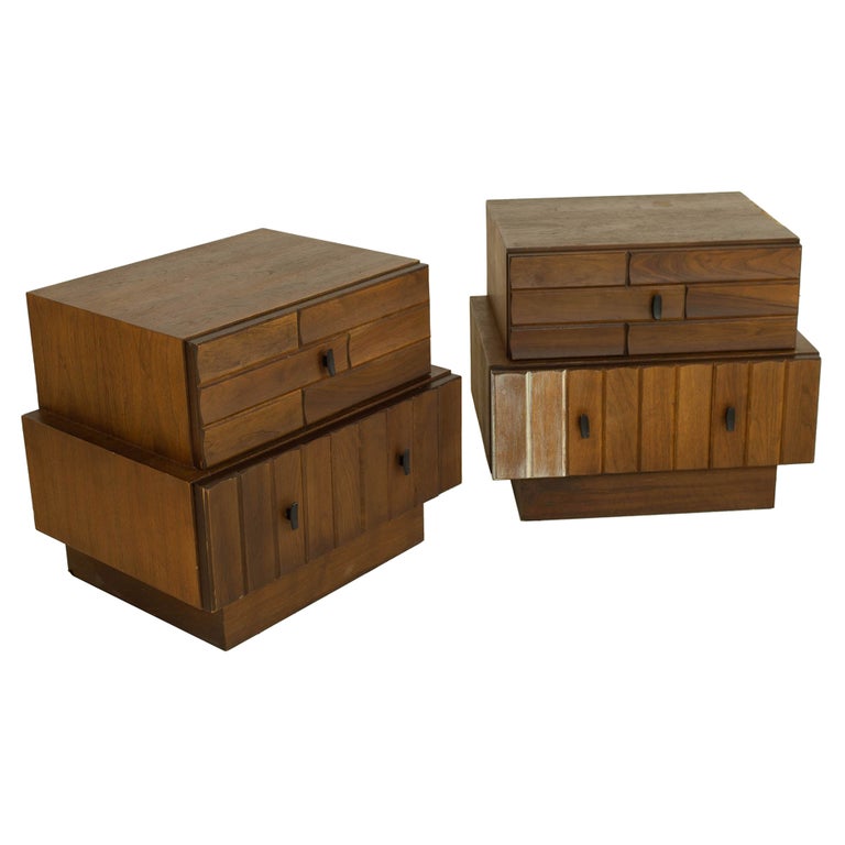 Mid Century Canadian Brutalist Walnut Nightstands, Pair at 1stDibs