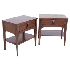 Kent Coffey Perspecta Mid Century Walnut and Rosewood Nightstands - A Pair