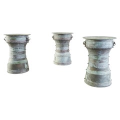 Set of 3 Burmese Bronze Rain Drums or Frog Drum Tables