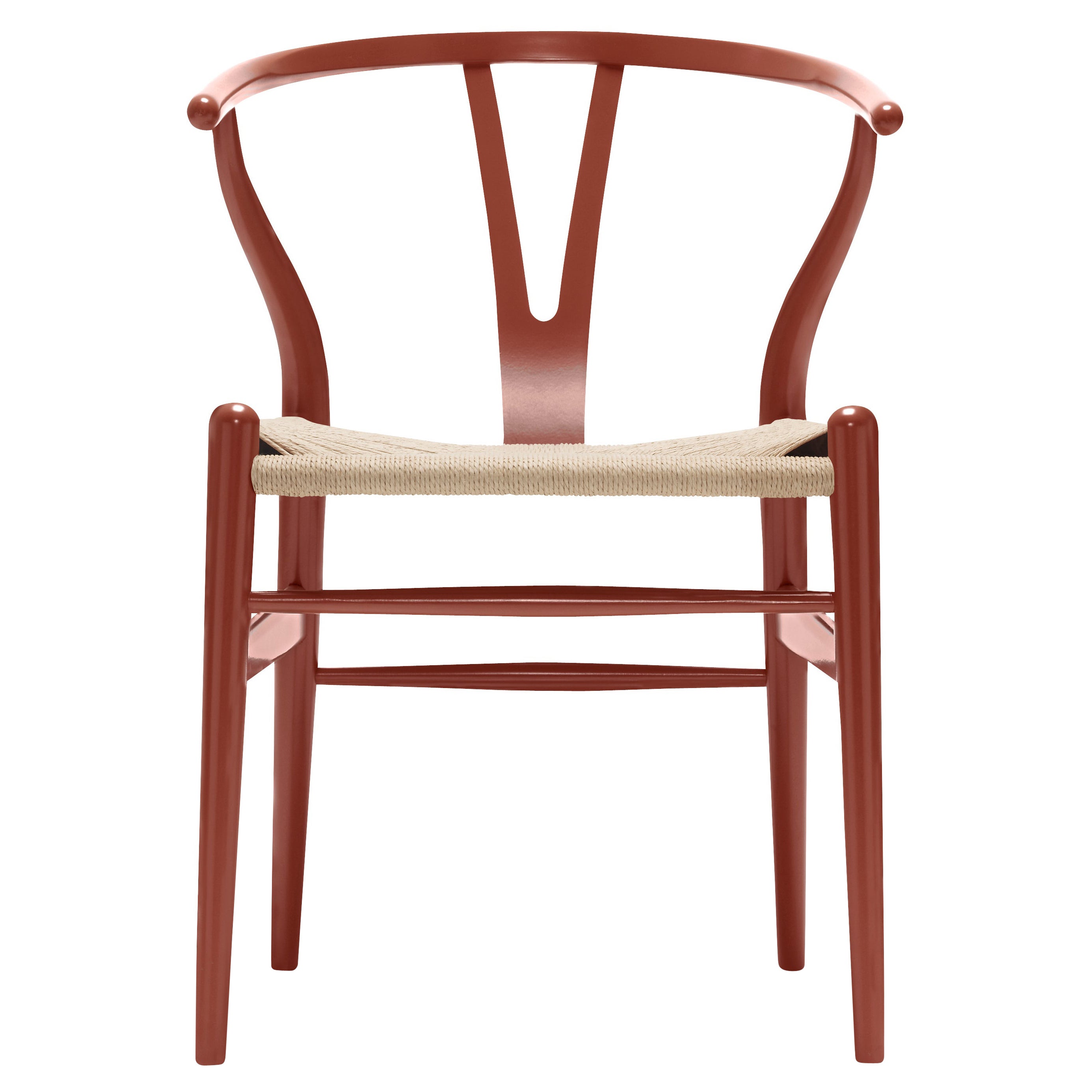 CH24 Wishbone Chair in Red Brown with Natural Papercord Seat by Hans Wegner