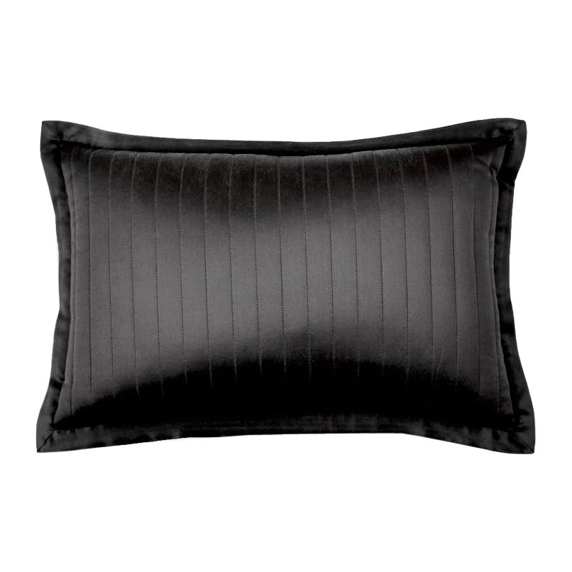 Channeled Silk Charmeuse Black Boudoir Pillow Sham, Flanged, Zip For Sale
