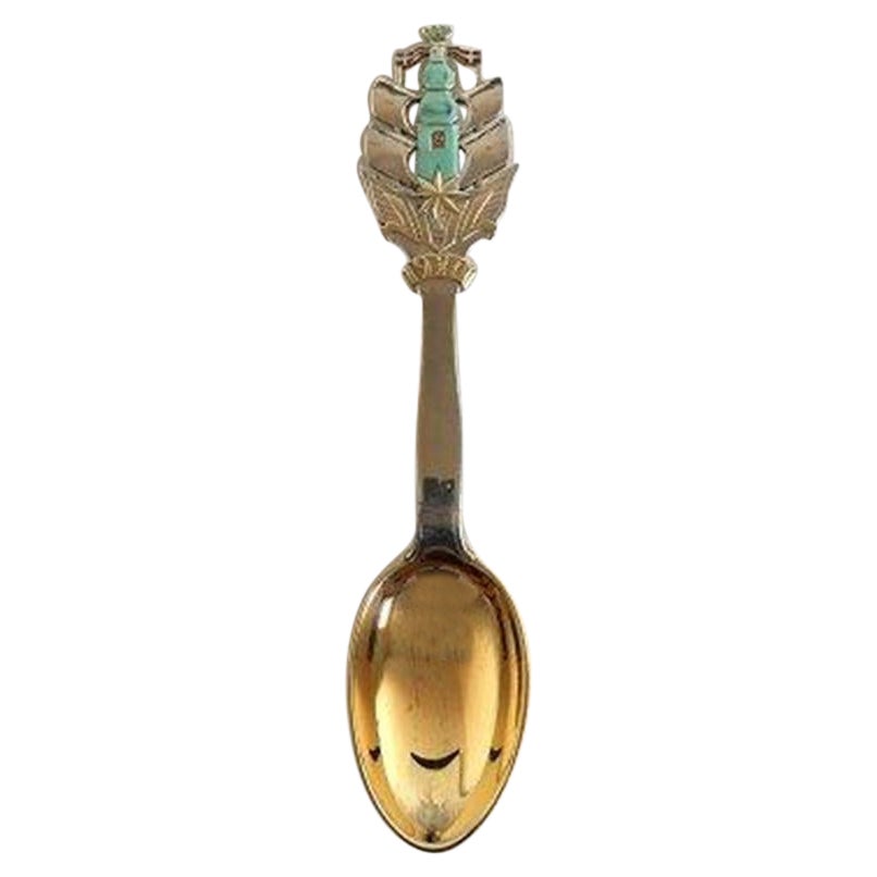 A. Michelsen 1930 Christmas Spoon in Gilded Sterling Silver and Enamel For Sale
