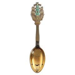 Vintage A. Michelsen 1930 Christmas Spoon in Gilded Sterling Silver and Enamel