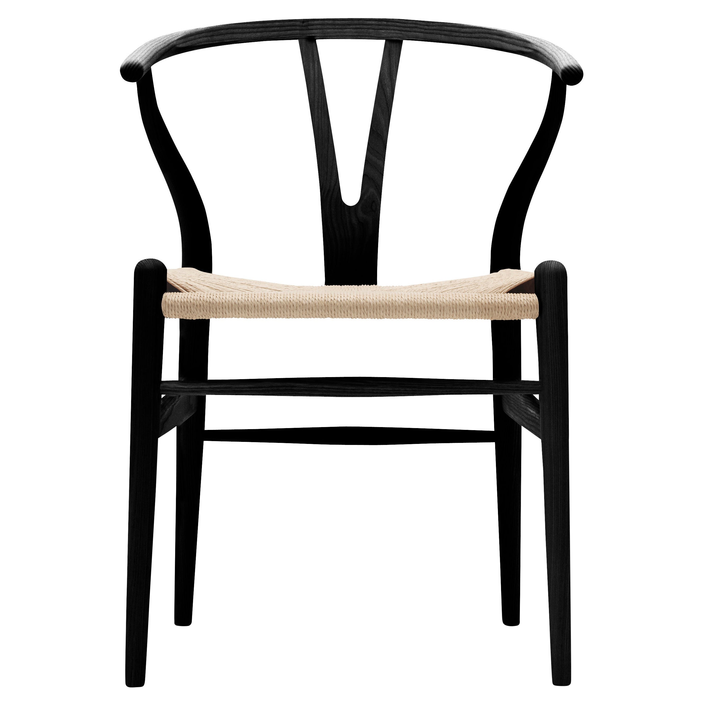 CH24 Wishbone Chair in Painted Black Ash & Natural Papercord Seat by Hans Wegner