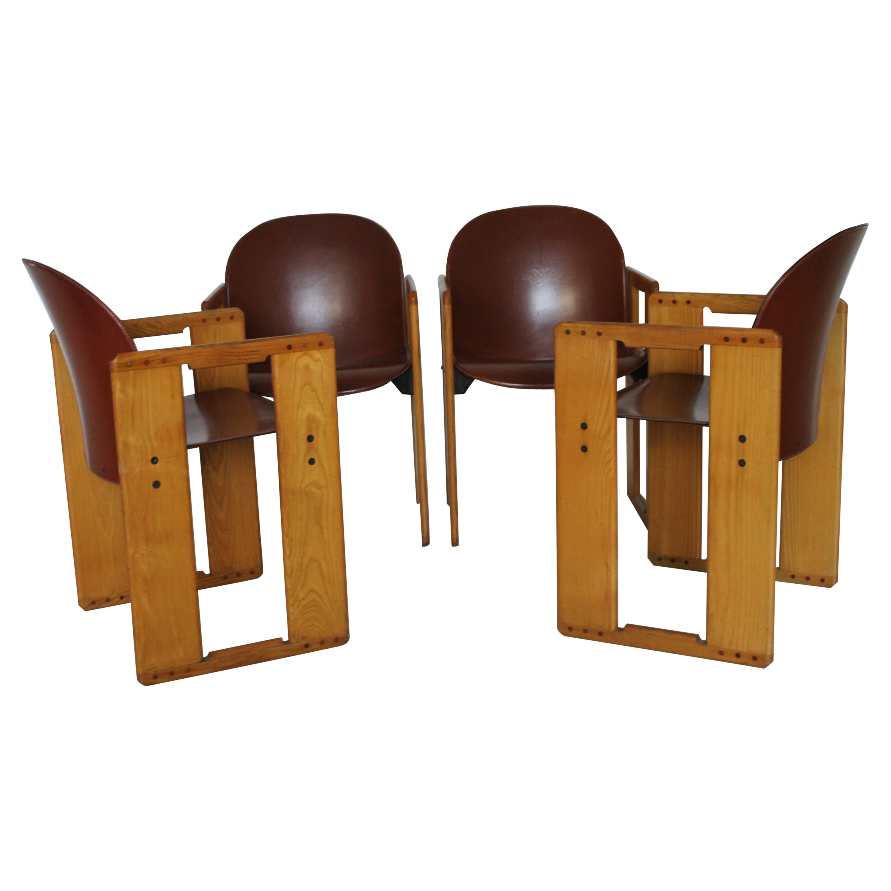 "Dialogo" Brown Leather Chairs by Tobia Scarpa for B&B, Italy, 70s