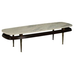 Coffee Table Ebonized Wood Brass Marble, Argentina, 1950s