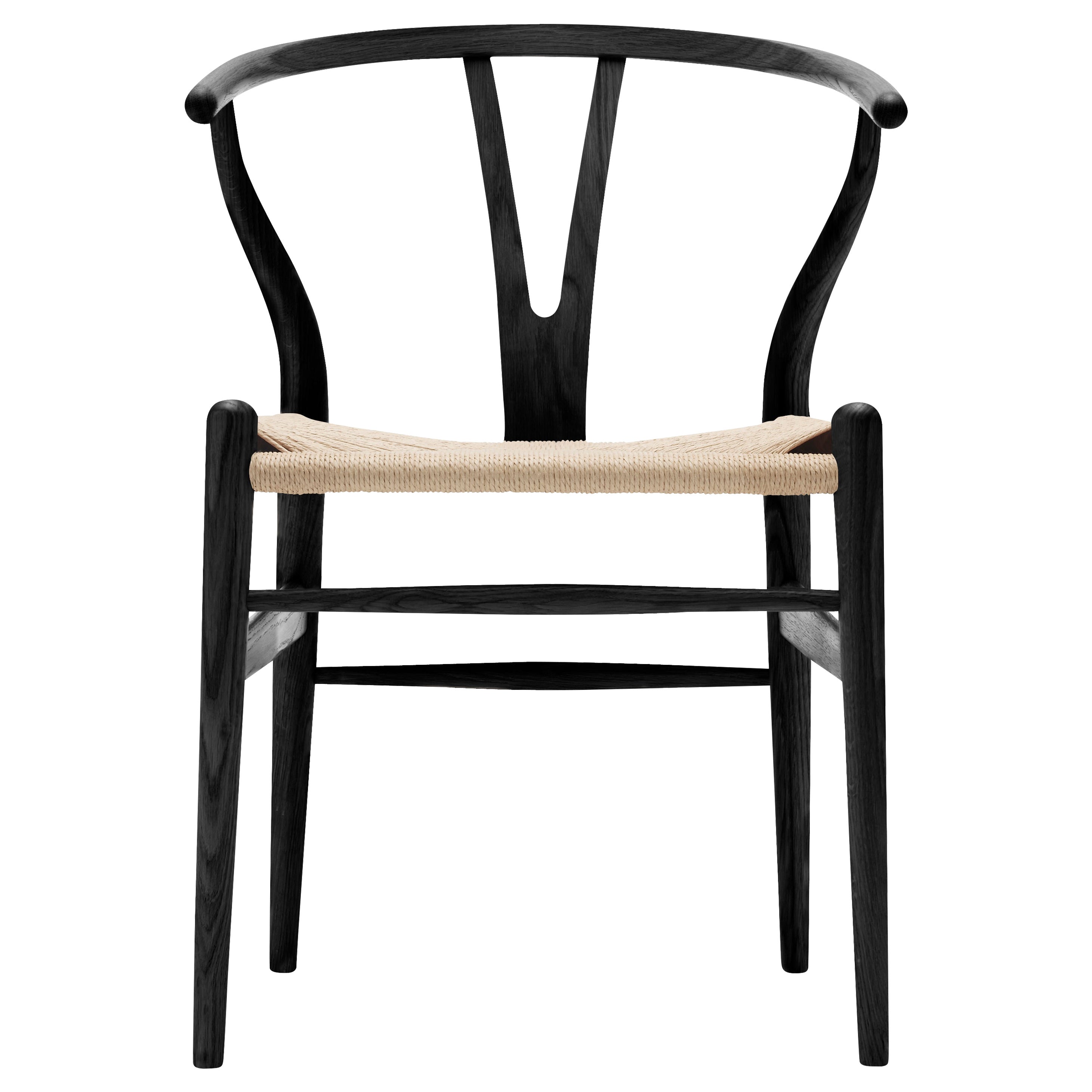 CH24 Wishbone Chair in Oak Painted Black & Natural Papercord Seat by Hans Wegner