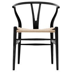 CH24 Wishbone Chair in Oak Painted Black & Natural Papercord Seat by Hans Wegner