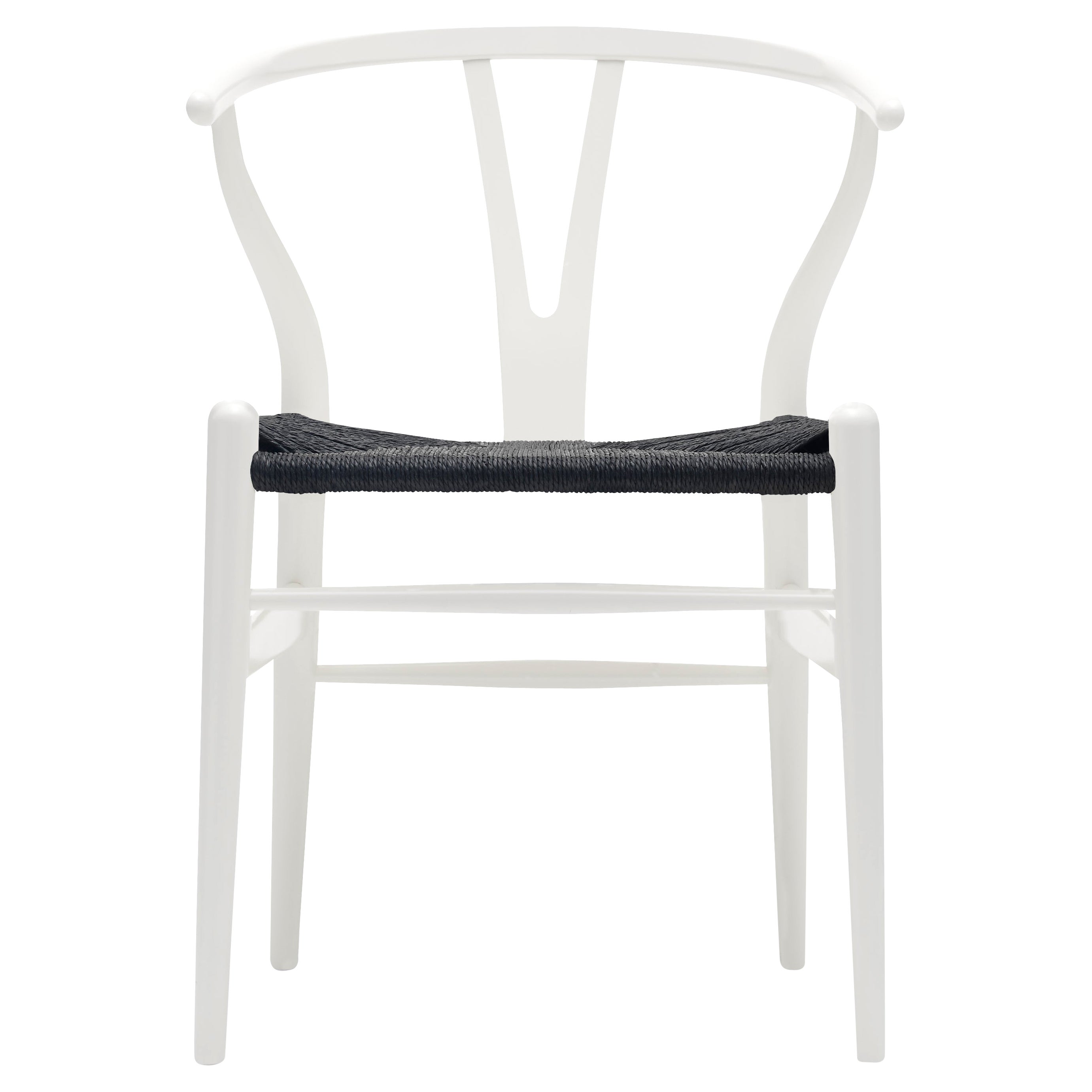 CH24 Wishbone Chair in Natural White with Black Papercord Seat by Hans Wegner