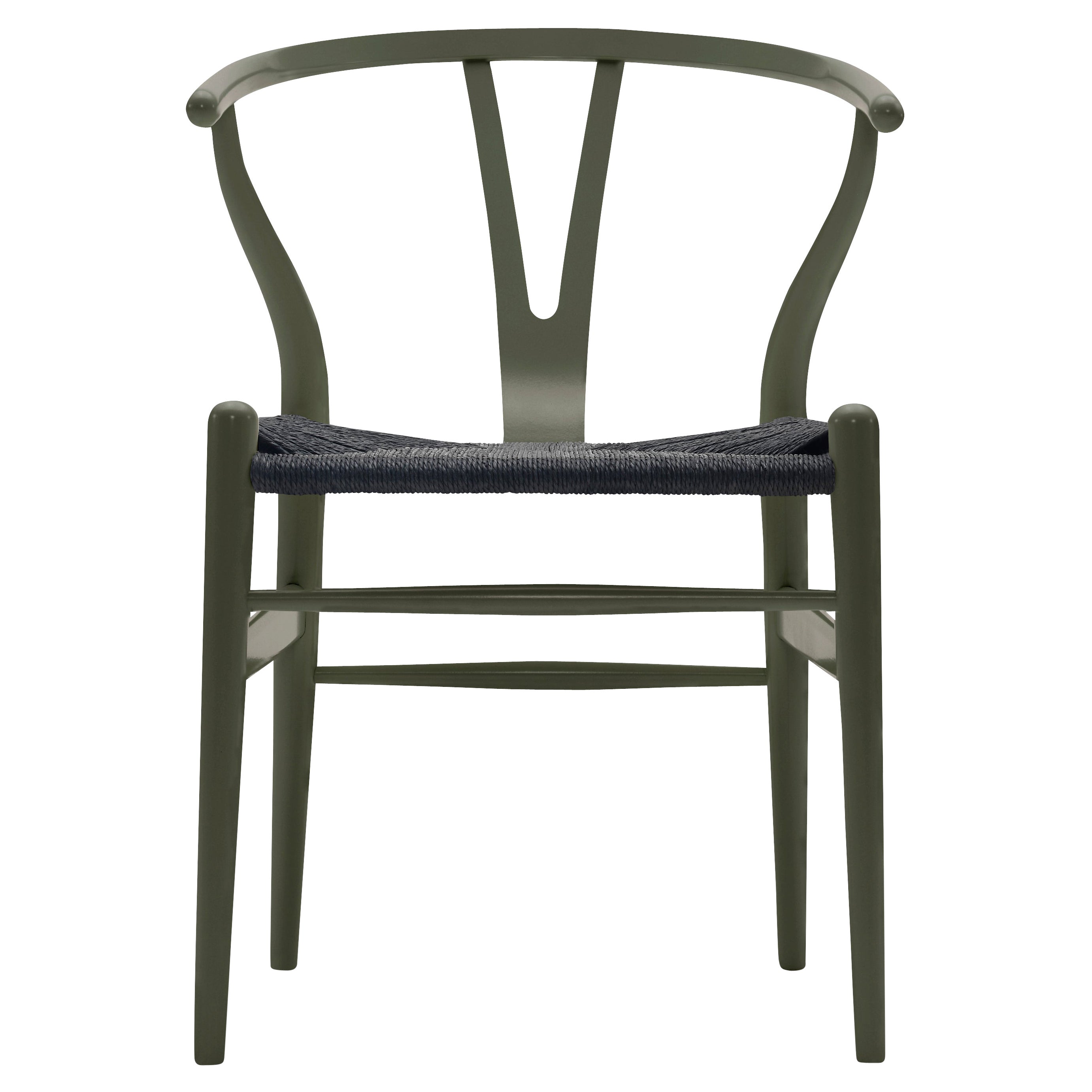 CH24 Wishbone Chair in Olive Green with Black Papercord Seat by Hans Wegner