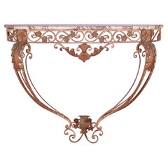 French Iron and Marble Console Table