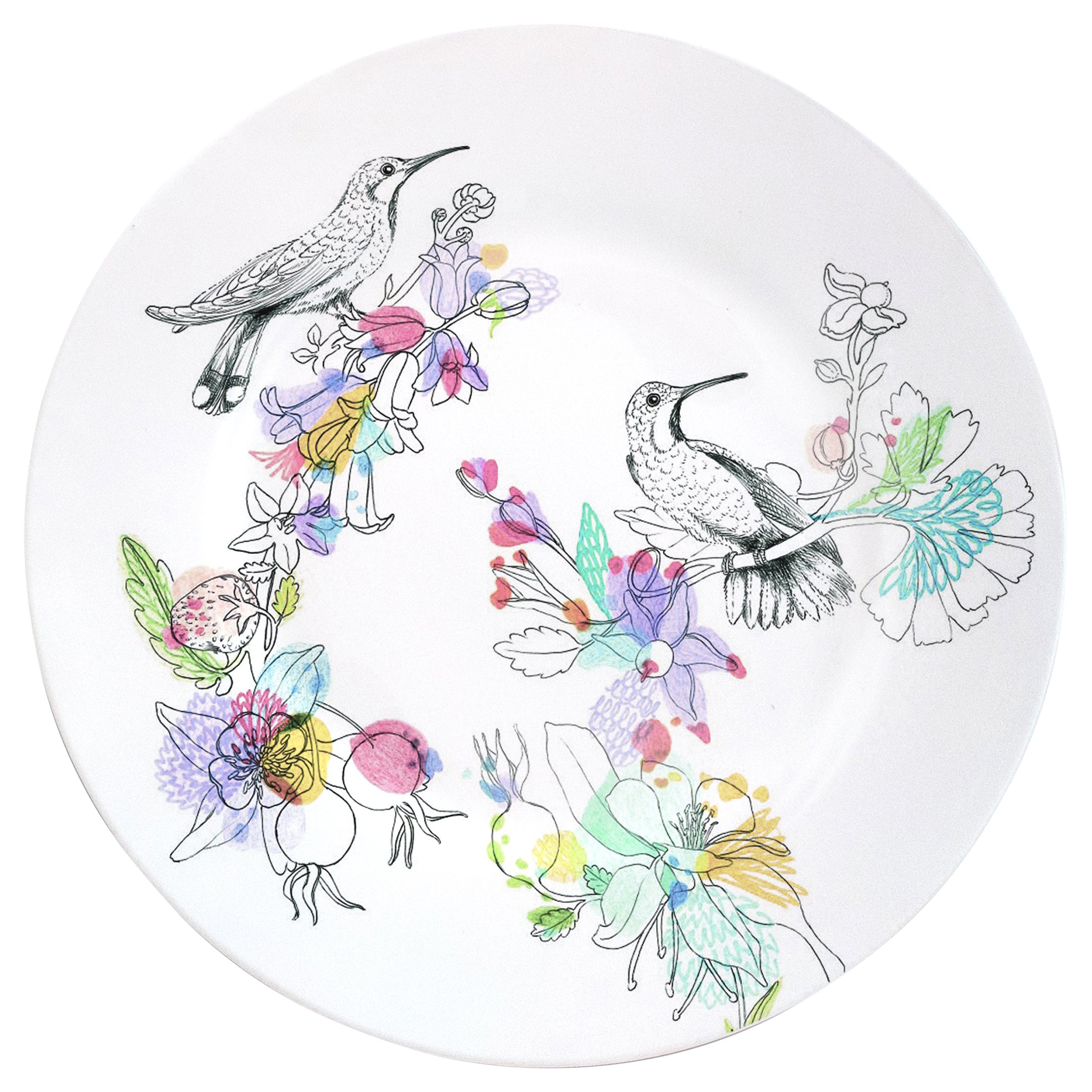 Ode to the Woods, Contemporary Porcelain Dinner Plate with Hummingbird  For Sale