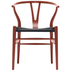 CH24 Wishbone Chair in Red Brown with Black Papercord Seat by Hans Wegner