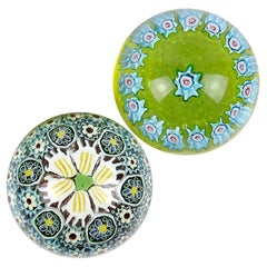 Fratelli Toso Murano Mosaic Millefiori Flower Italian Art Glass Paperweights