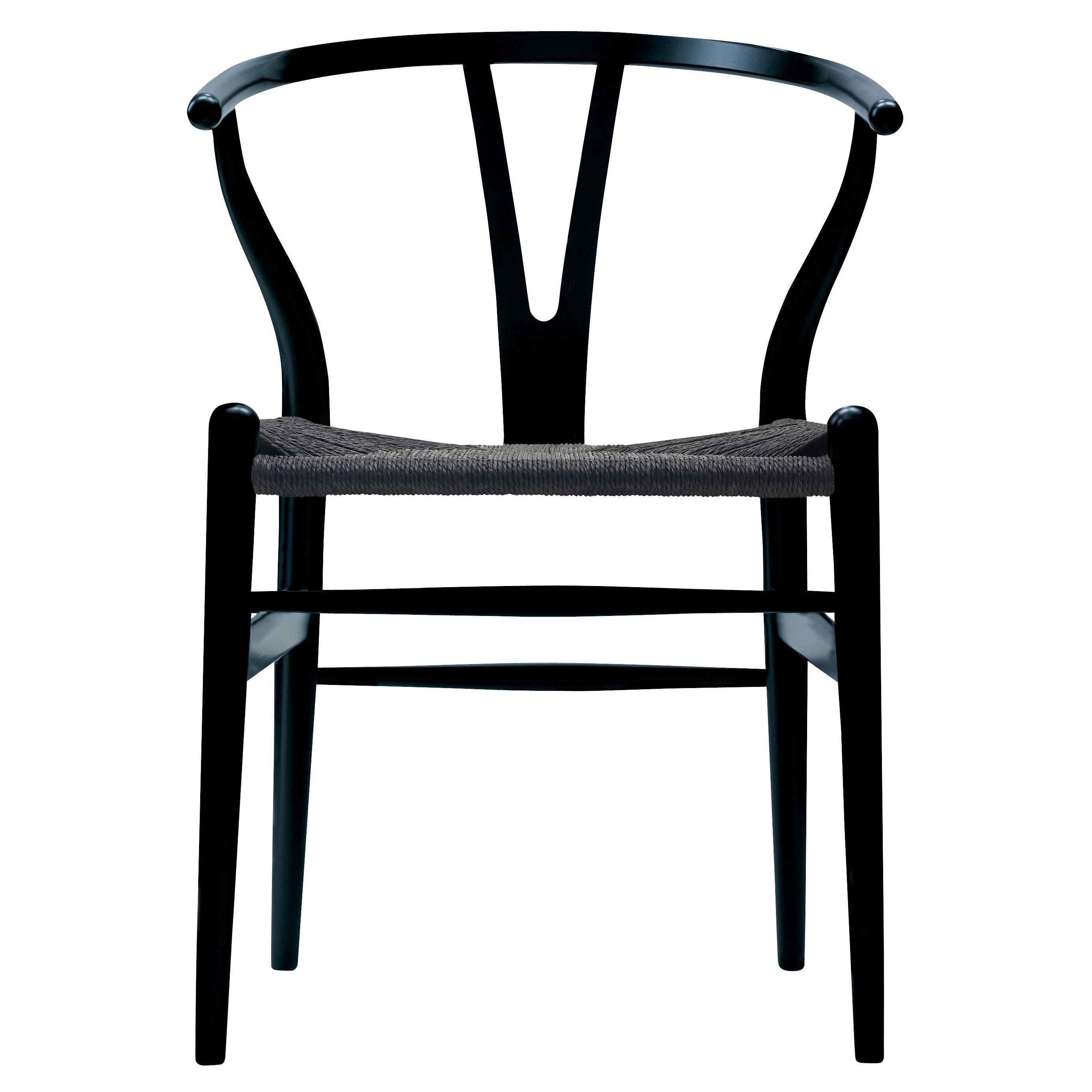 CH24 Wishbone Chair in Black with Black Papercord Seat by Hans Wegner