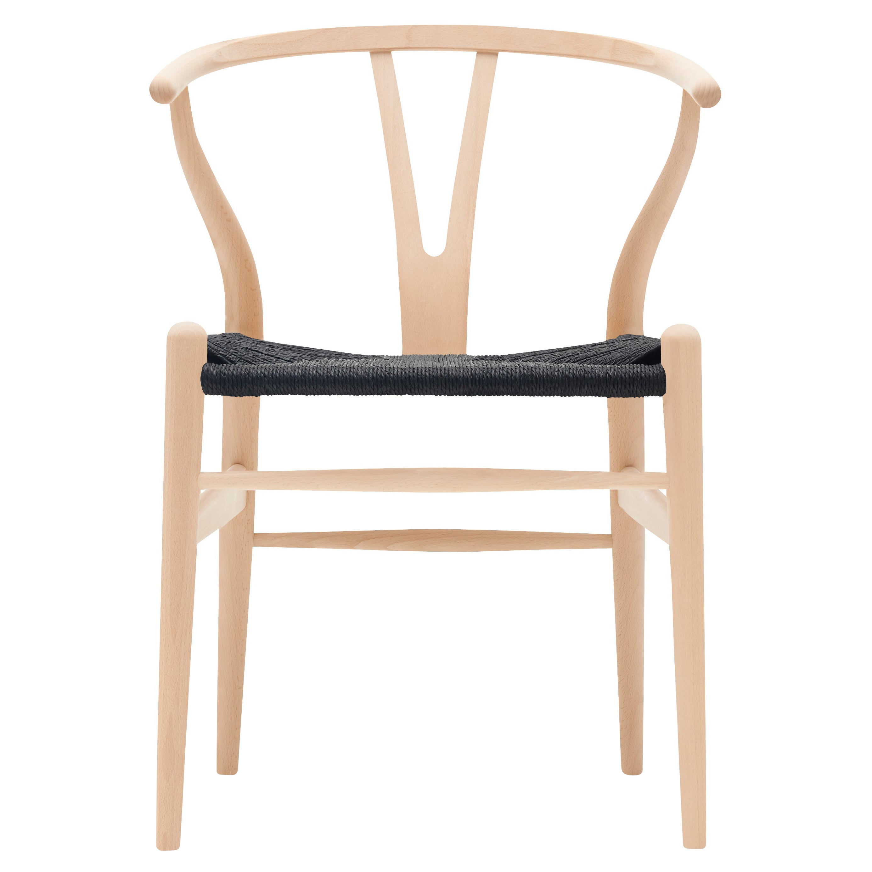 CH24 Wishbone Chair in Beech Soap with Black Papercord Seat by Hans J. Wegner