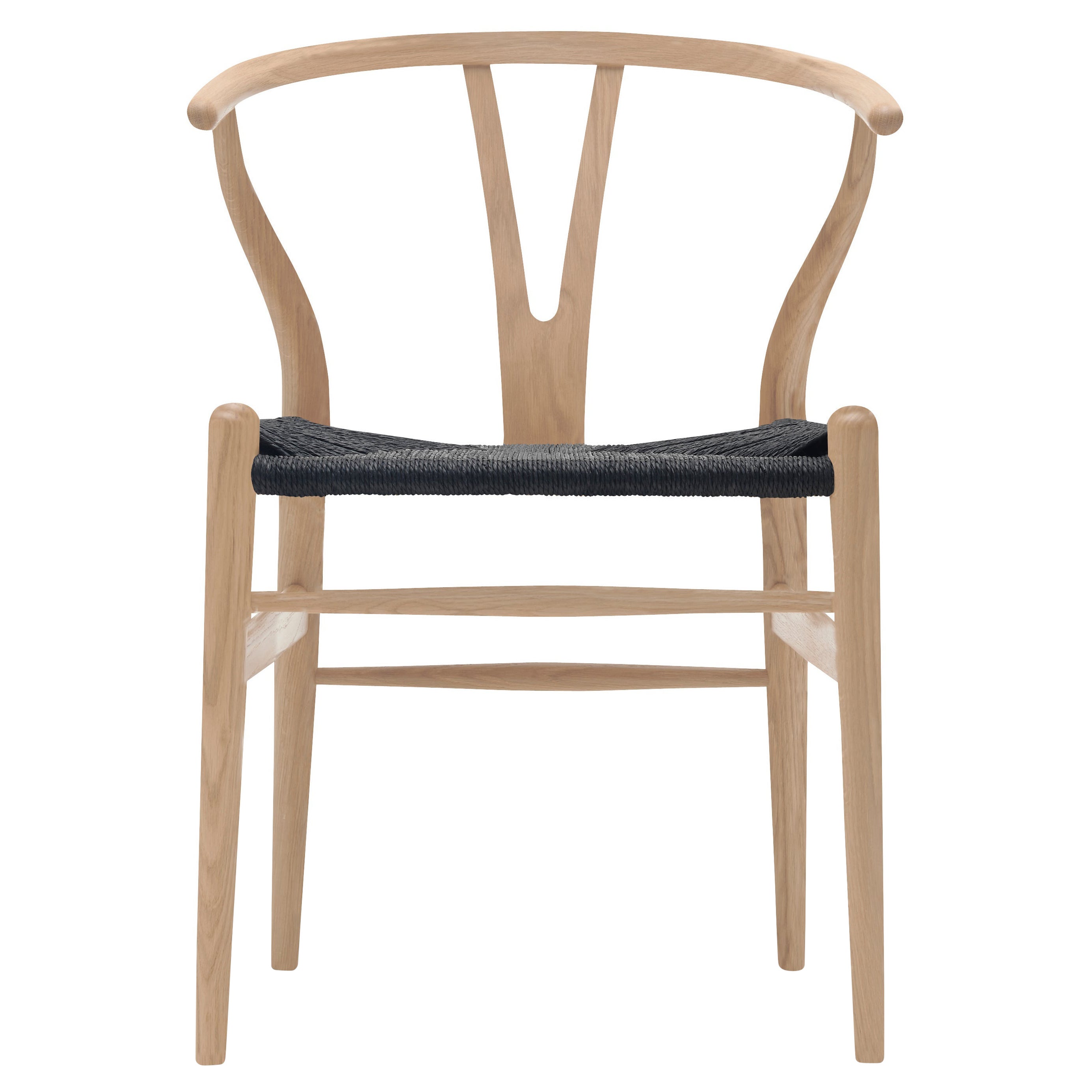 CH24 Wishbone Chair in Oak White Oil with Black Papercord Seat by Hans J. Wegner
