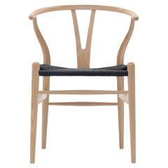 CH24 Wishbone Chair in Oak White Oil with Black Papercord Seat by Hans J. Wegner
