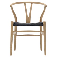 CH24 Wishbone Chair in Oak Soap with Black Papercord Seat by Hans J. Wegner
