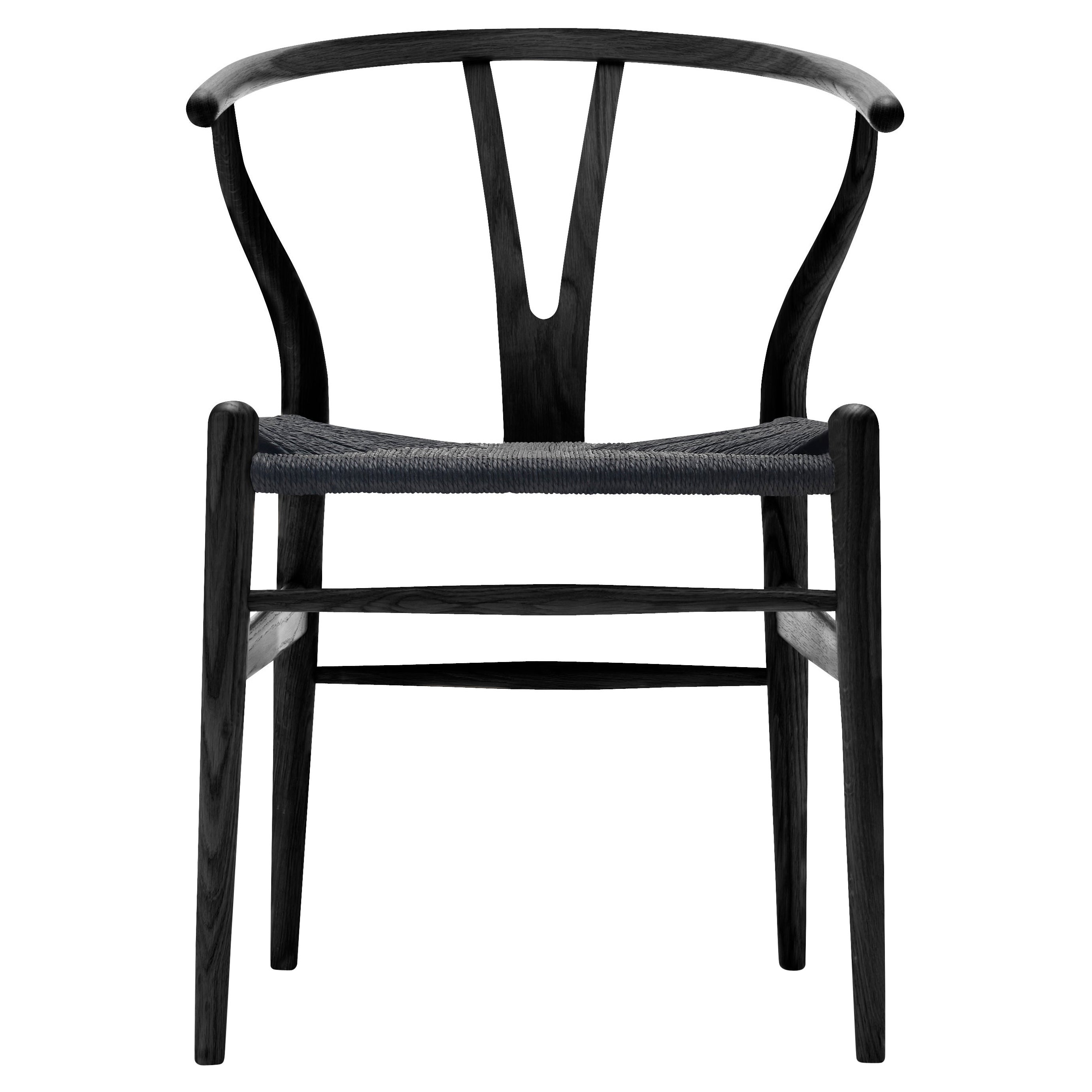 CH24 Wishbone Chair in Oak Painted Black with Black Papercord by Hans J. Wegner