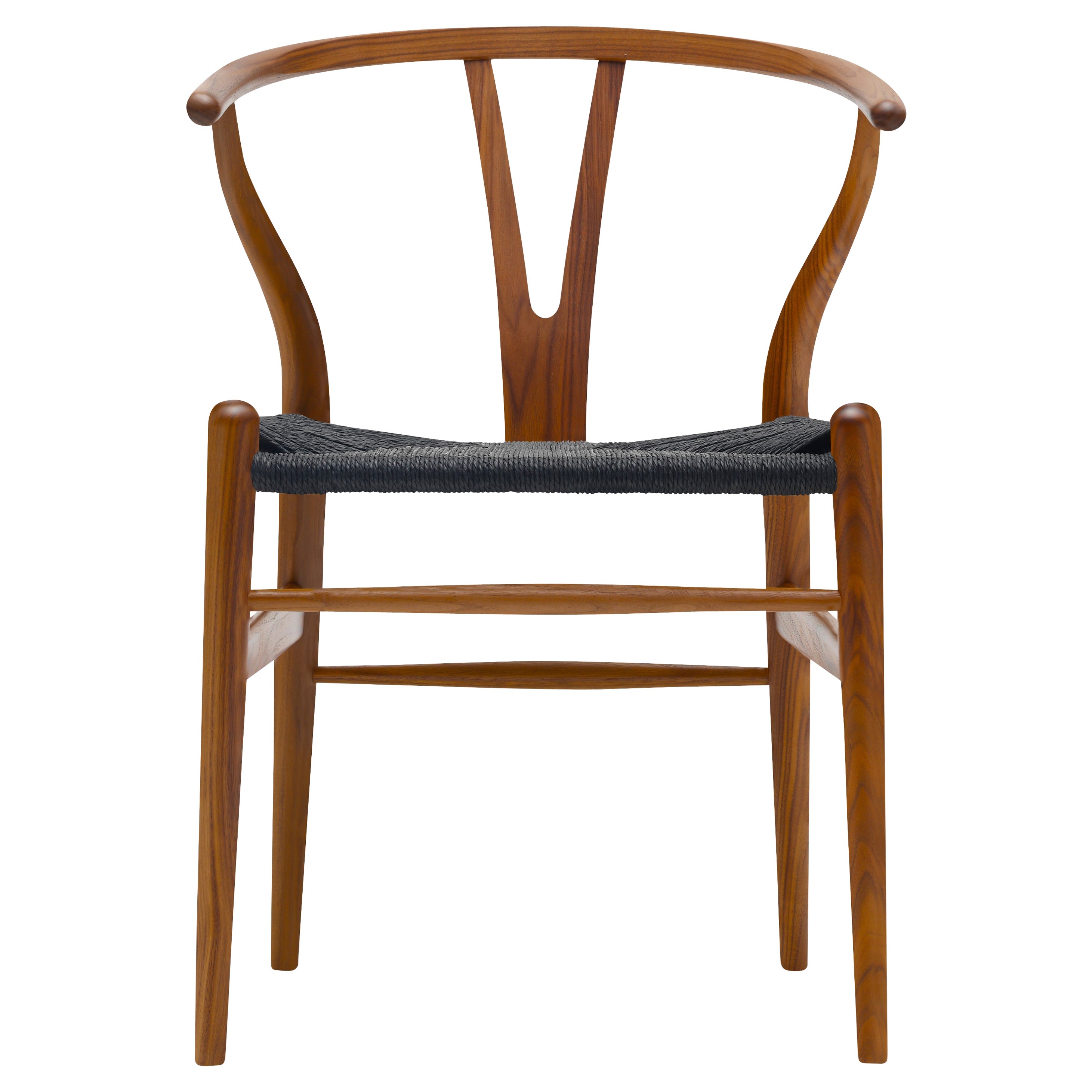 CH24 Wishbone Chair in Walnut Lacquer & Black Papercord Seat by Hans J. Wegner