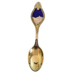Vintage Anton Michelsen Christmas Spoon 1913, in Gilded Sterling Silver and Enamel
