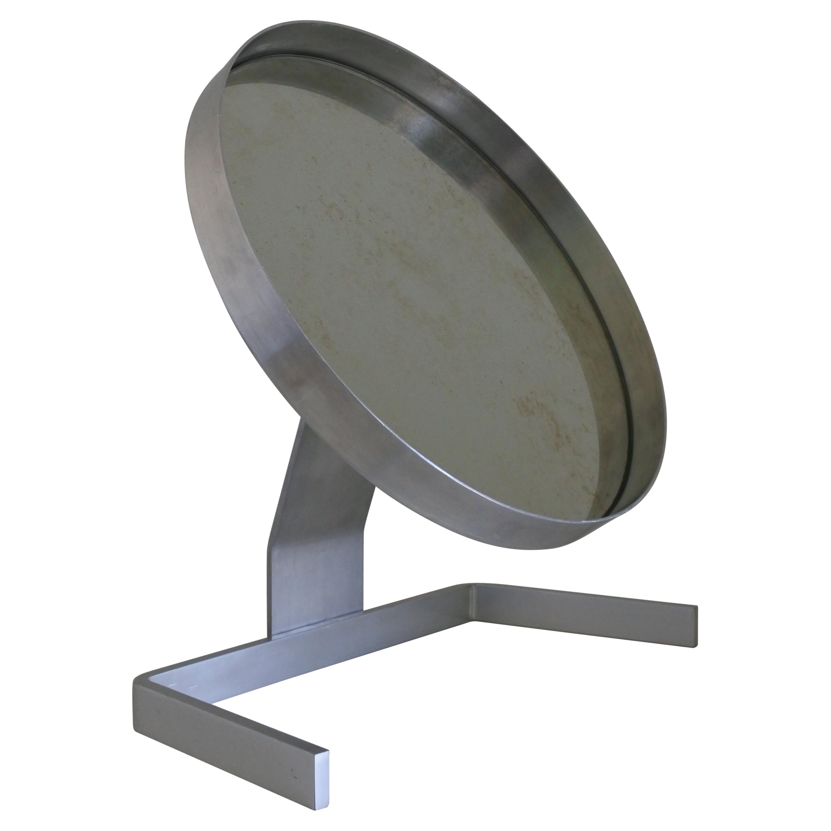 Modernist Aluminum Vanity or Table Mirror by Pierre Vandel, France 1970s