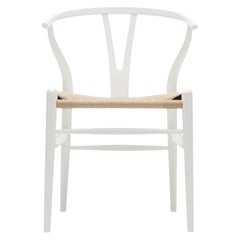 CH24 Wishbone Chair Beech Painted White w/ Natural Papercord Seat by Hans Wegner