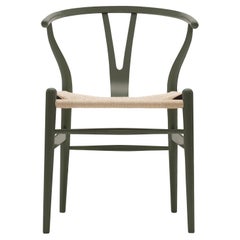 CH24 Wishbone Chair in Olive Green with Natural Papercord Seat by Hans Wegner