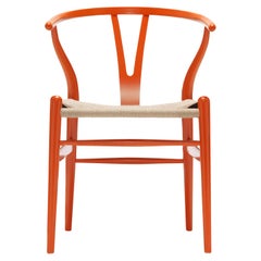 CH24 Wishbone Chair in Orange Red with Natural Papercord Seat by Hans Wegner