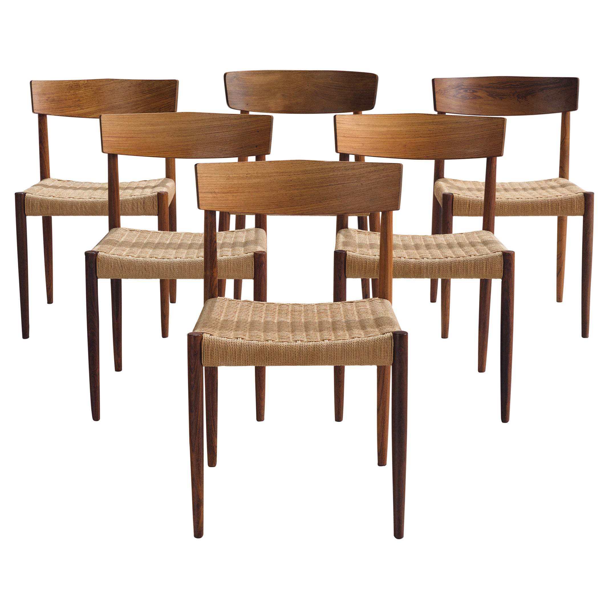 Set of Six Dutch Chairs in Oak and Rope