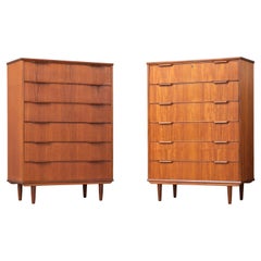 Matching Pair of Danish Midcentury Kai Kristiansen Style Tall Teak Dressers 