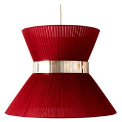 Tiffany Contemporary Hanging Lamp, 80 Red Hearth Silk Silvered Glass Brass