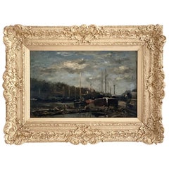 Panneau « Paris, Barges on the Seine » de Daubigny Karl