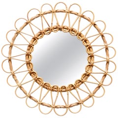 Vintage Mid-Century Modern Mirror Bamboo Rattan Handcrafted French Riviera, circa 1960