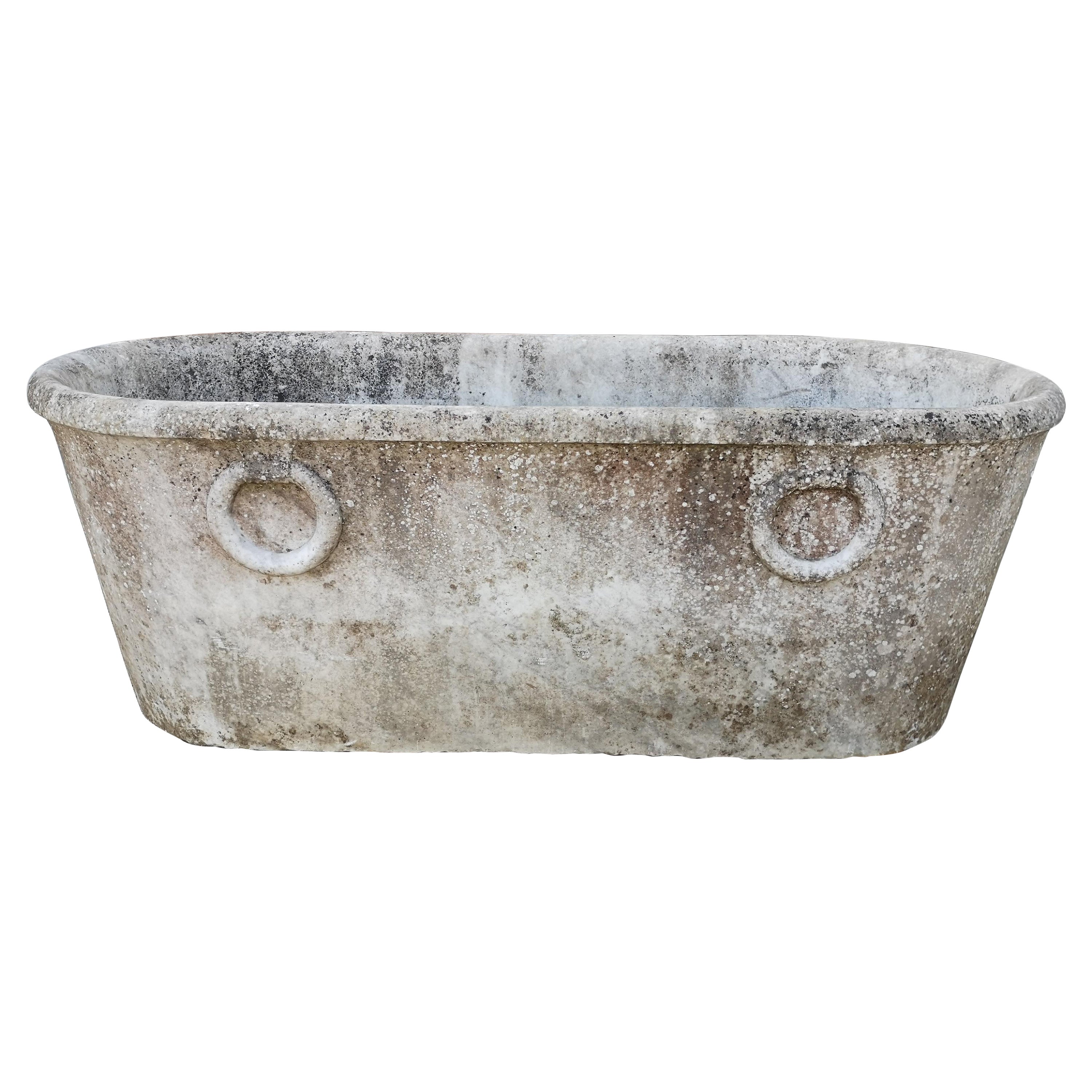 19th Century Spanish Handcarved Marble Bath w/ Rings