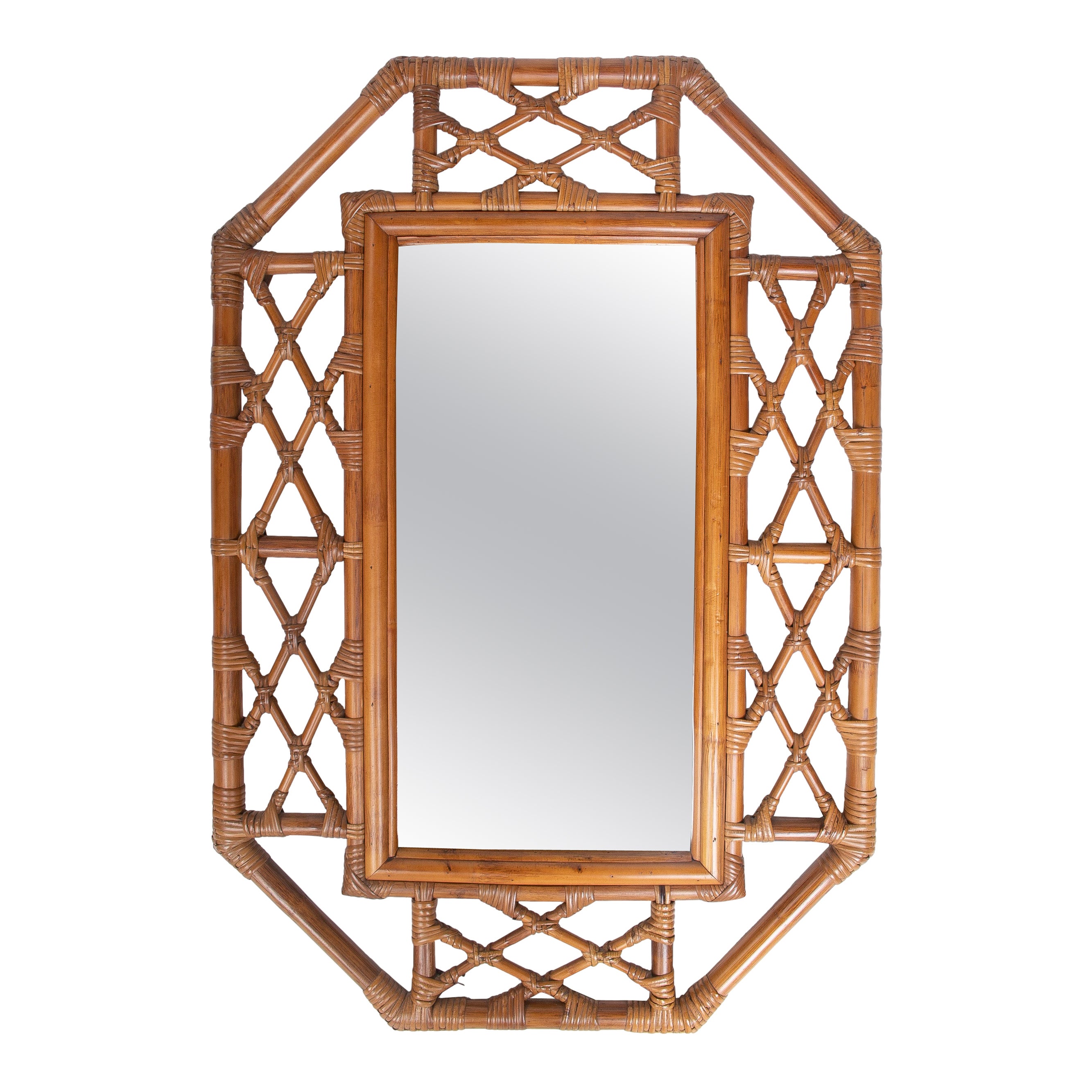 1970s Spanish Handmade Bamboo Mirror For Sale