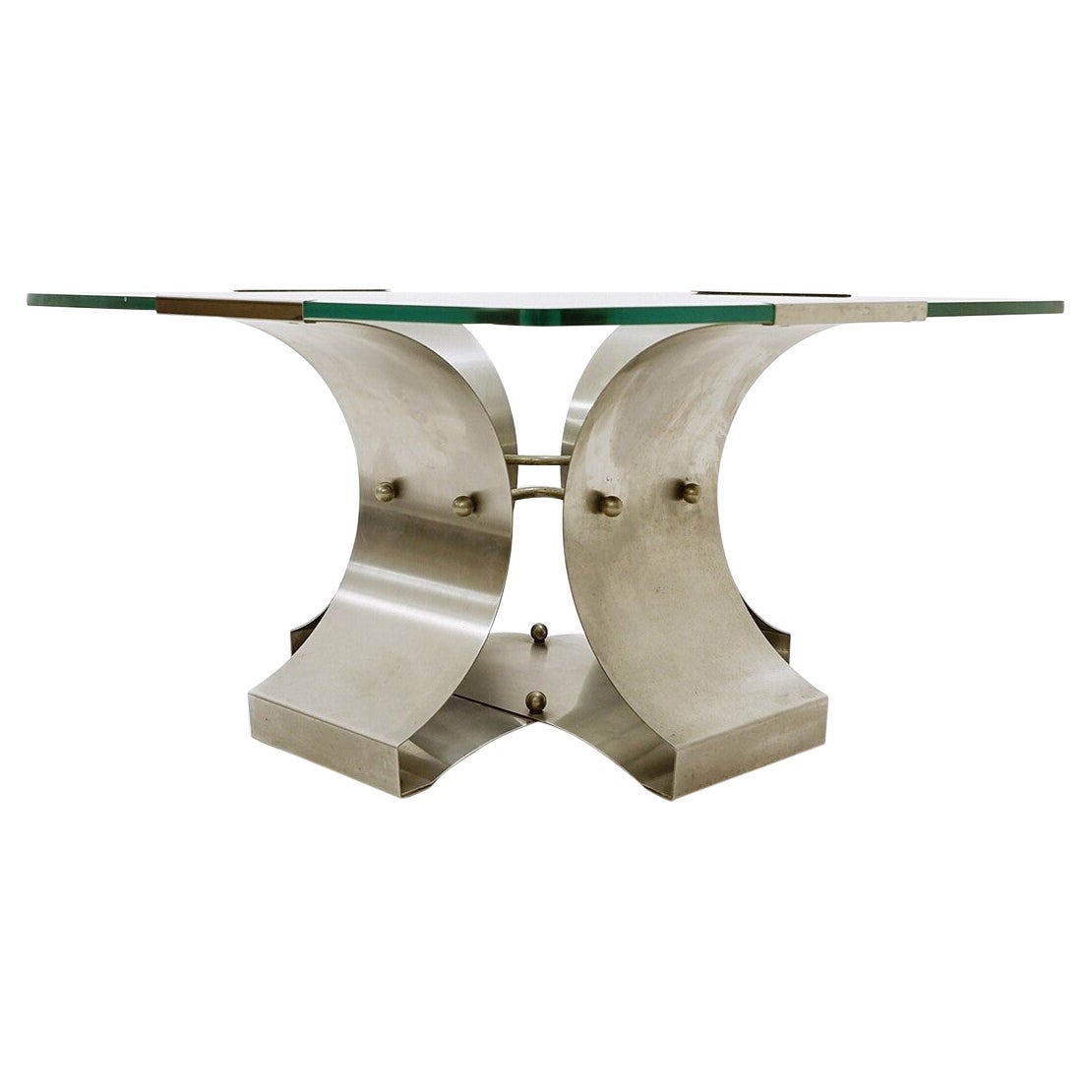 Coffee Table in Glass and Steel by François Monnet for Kappa, France,  1970s