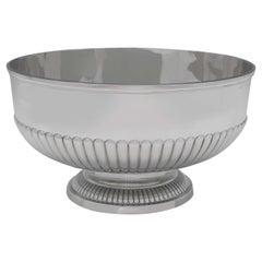Large Victorian Fluted Antique Sterling Silver Bowl, Mappin & Webb, 1895