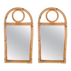 Pair of 1980s Spanish Handmade Bamboo Mirrors
