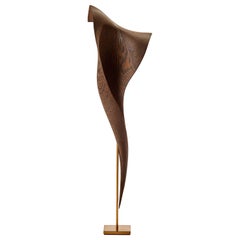 Flow Petit No13, Abstract Wengé Wood Sculpture Inlayed with 24ct Gold by Egeværk