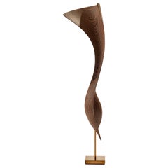 Flow Petit No 9, Abstract Wengé Wood Sculpture Inlayed with 24ct Gold by Egeværk
